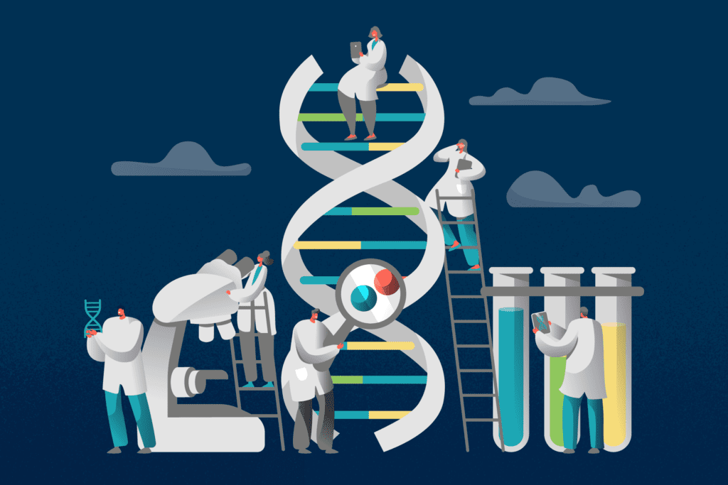 Scientists researching DNA and information design for healthcare communication.